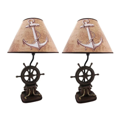 Ensemble de deux lampes de table style nautique en forme de roue de navire