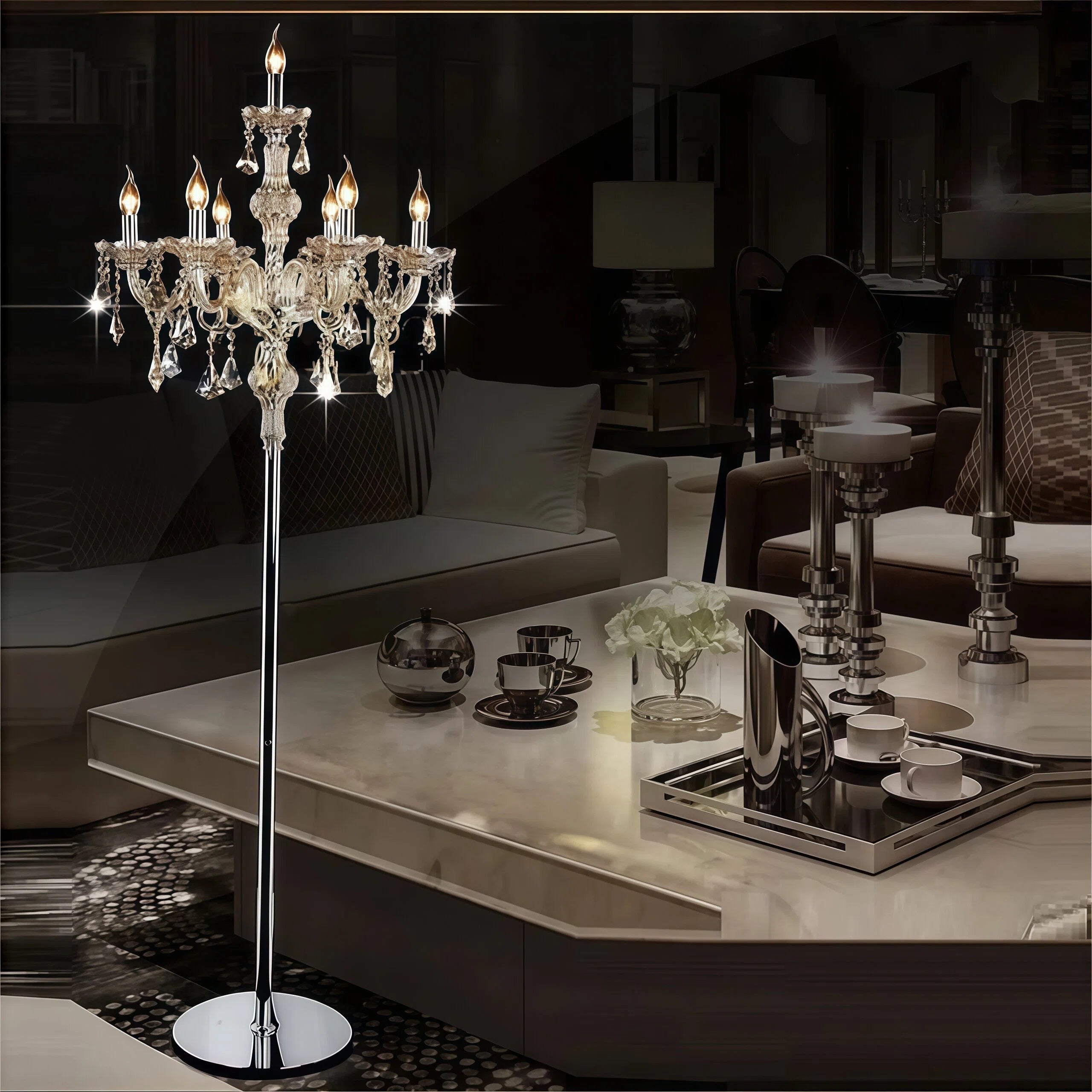 Lampadaire en cristal de style français