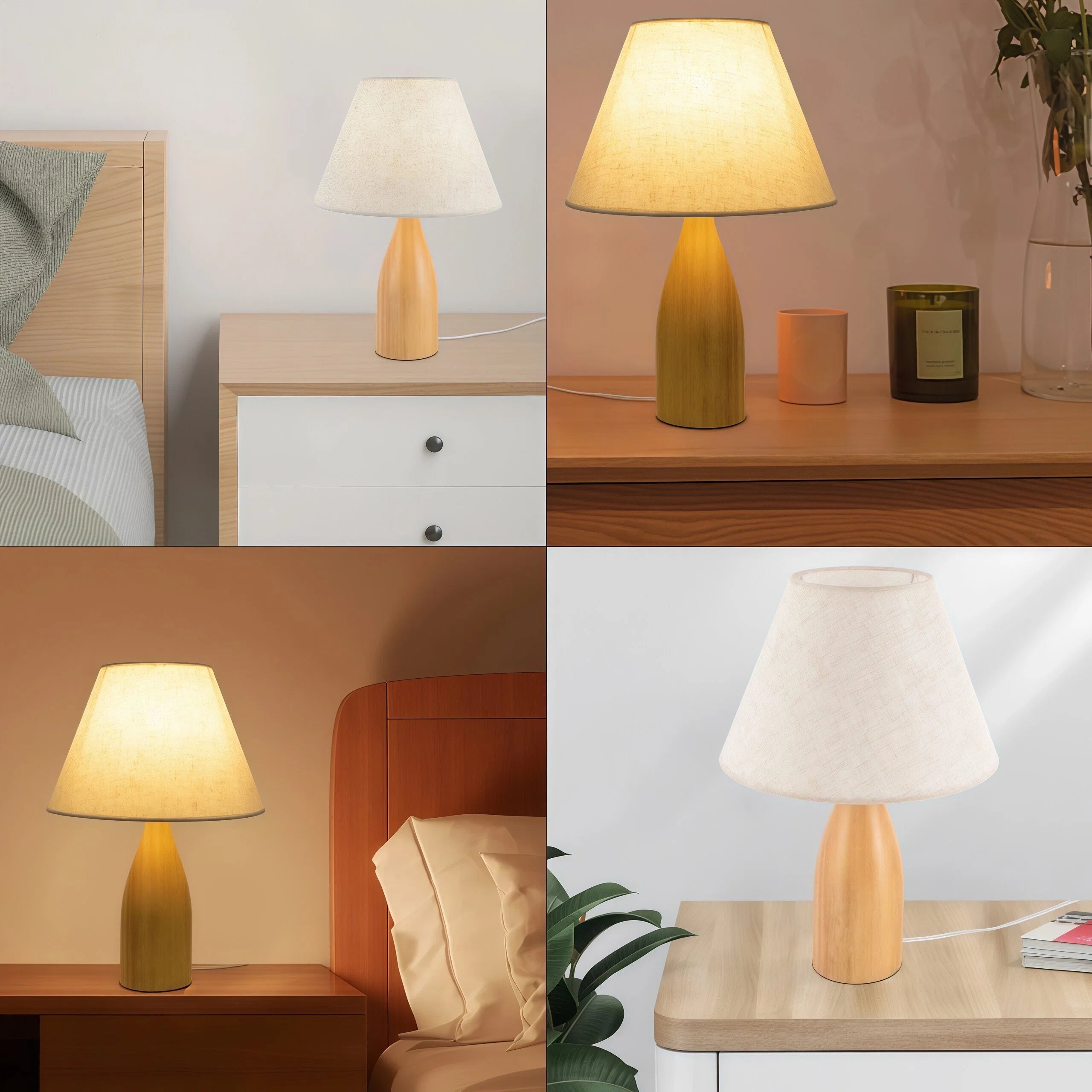 Lampe de table en forme de vase en bois
