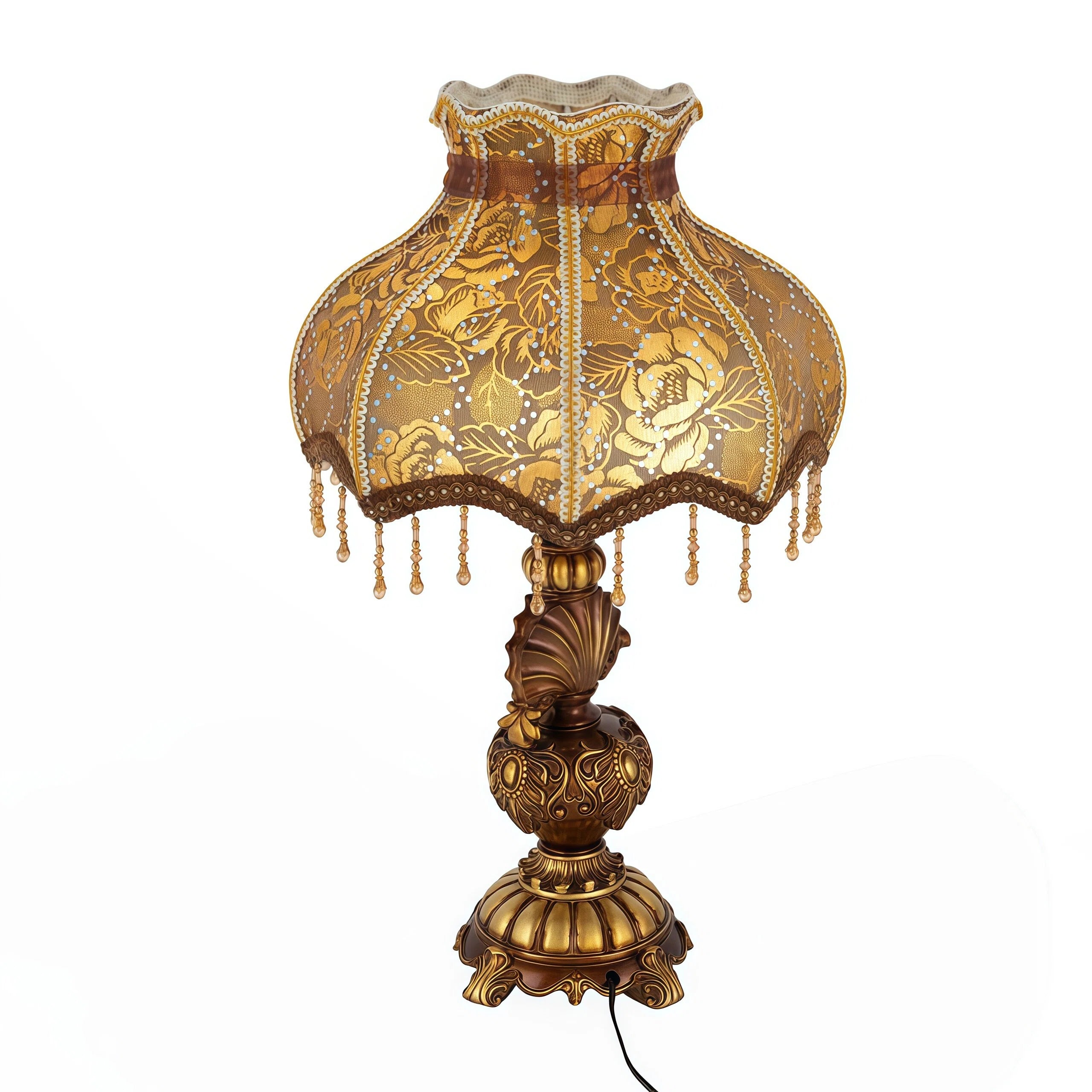 Lampe de table florale dorée