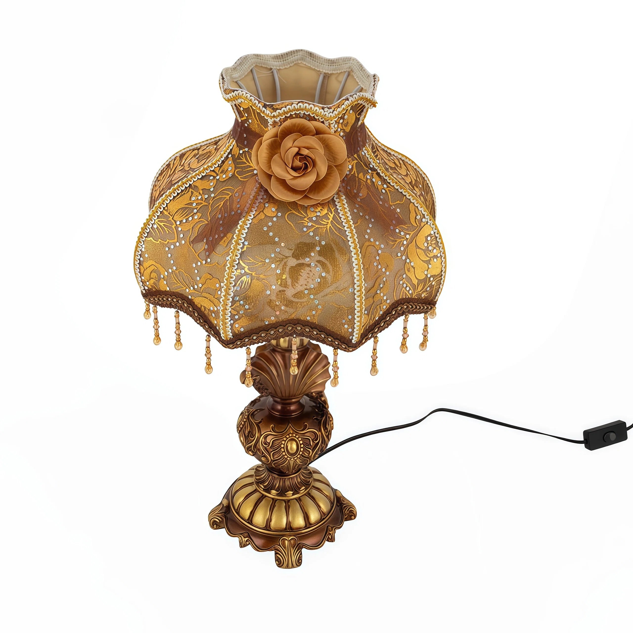 Lampe de table florale dorée