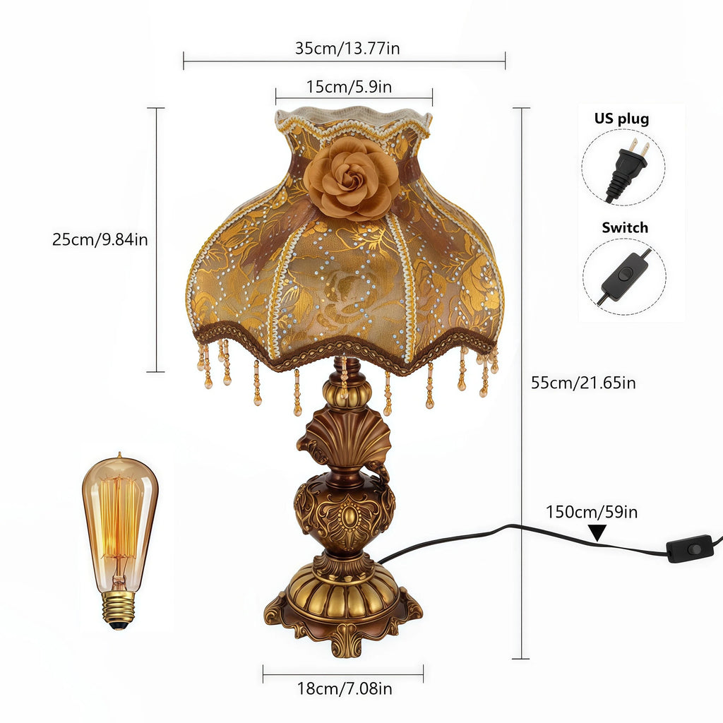 Lampe de table florale dorée