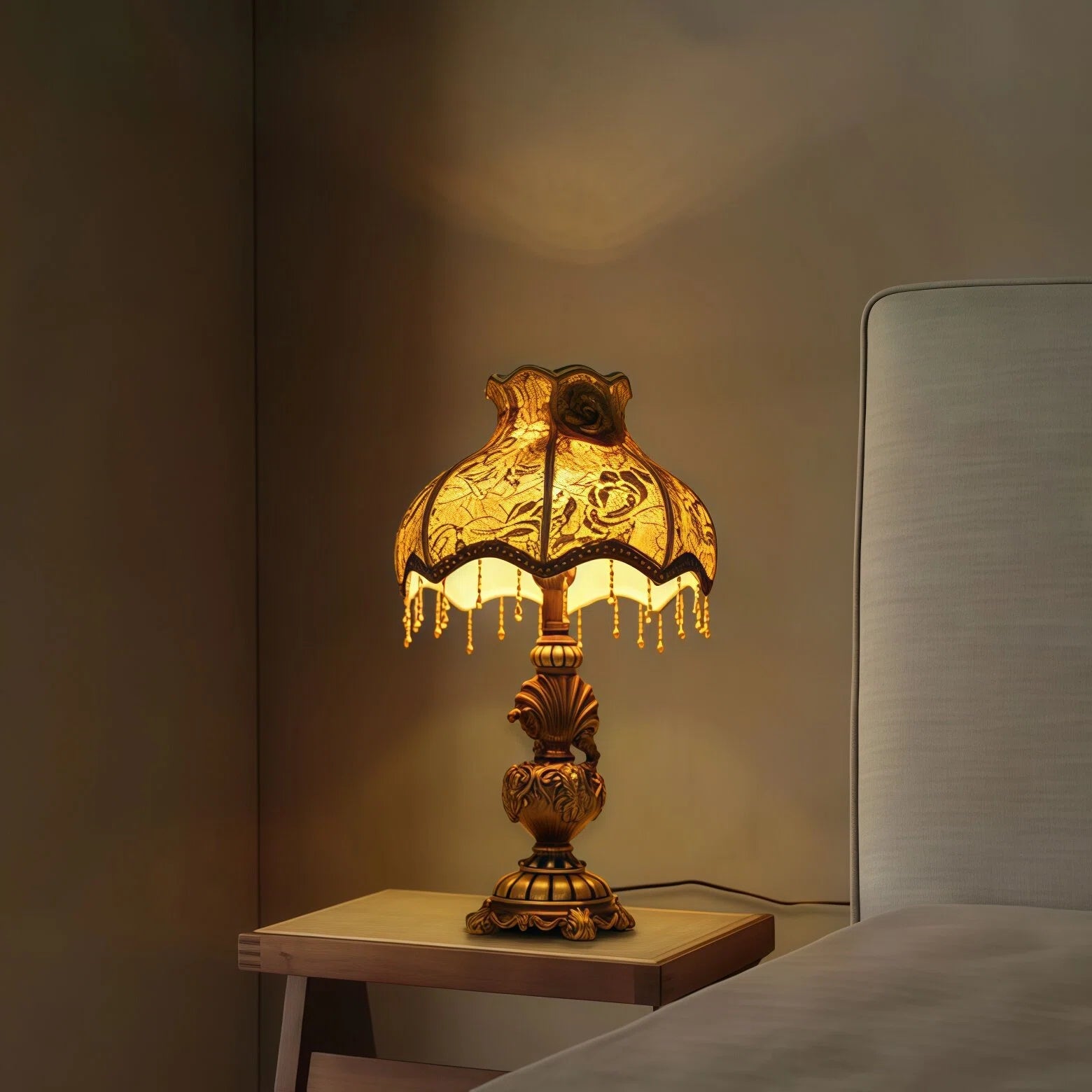 Lampe de table florale dorée