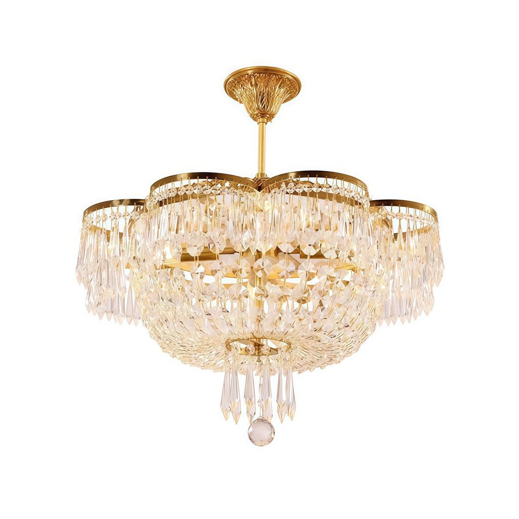 Lustre de luxe en cuivre doré et cristal de 23,6 pouces
