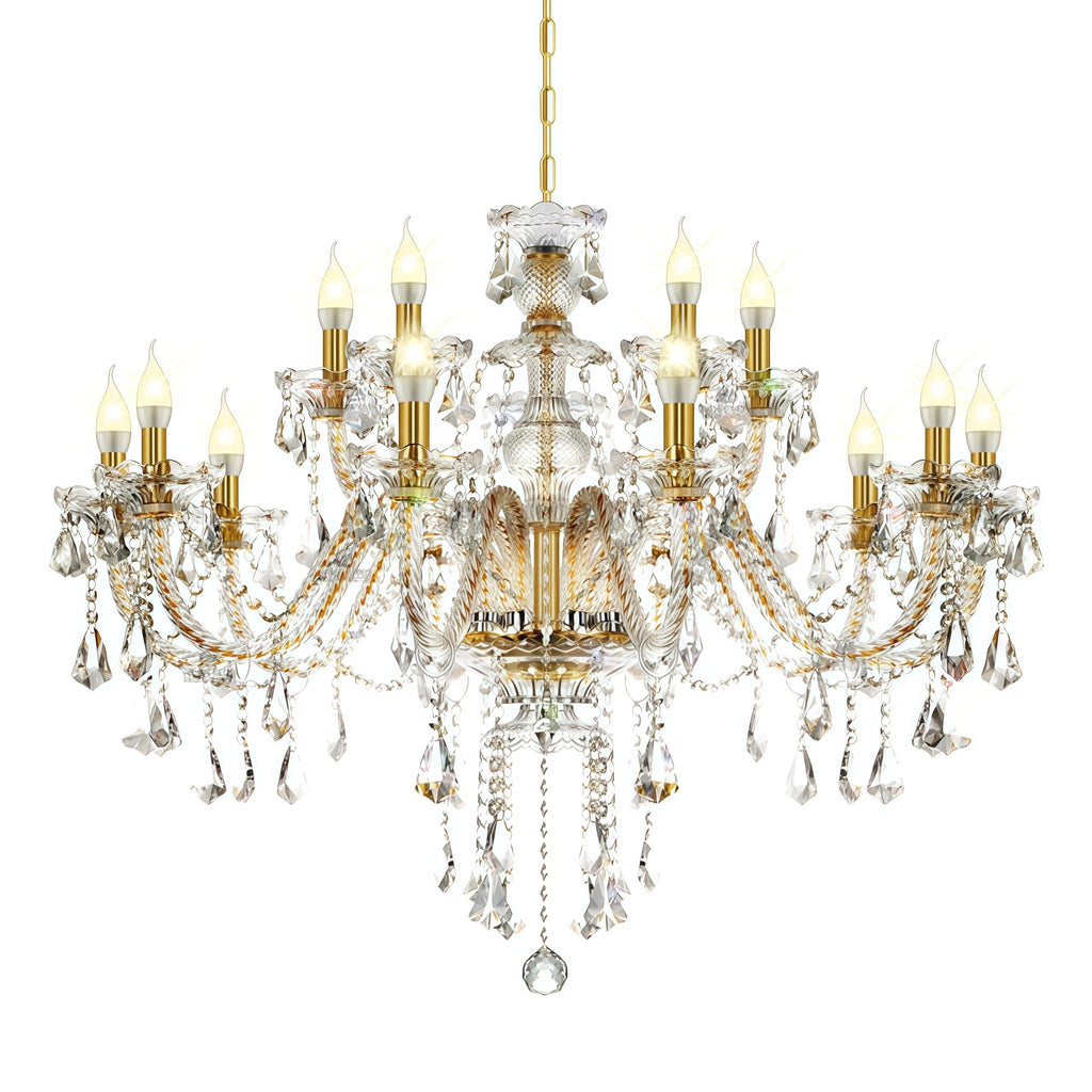 Lustre moderne à 15 lumières en verre et cristal