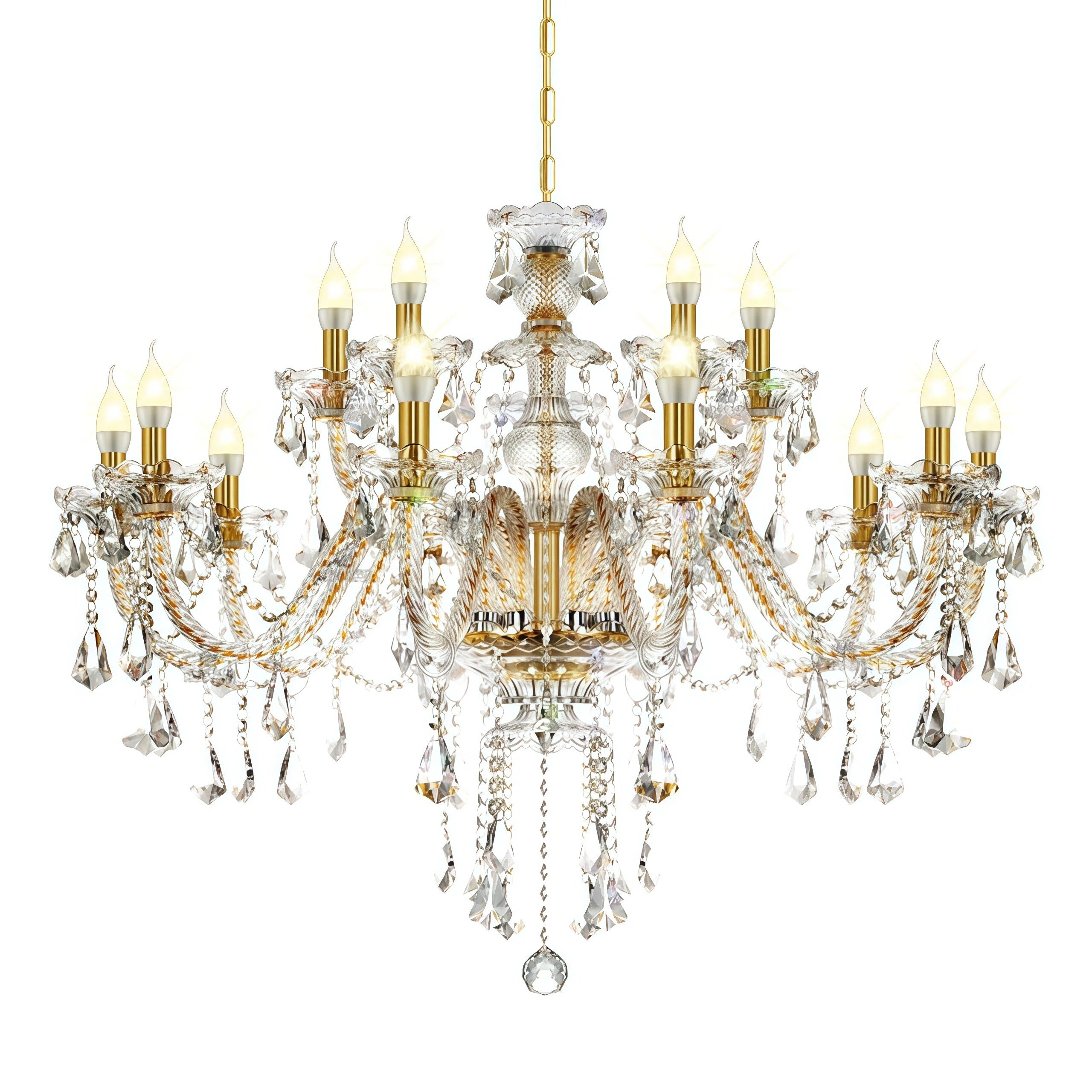 Lustre moderne à 15 lumières en verre et cristal