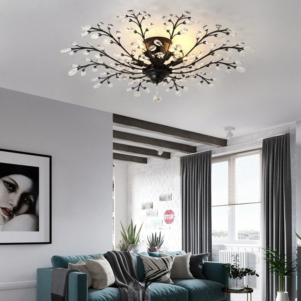 Lustre vintage à 5 lumières en cristal